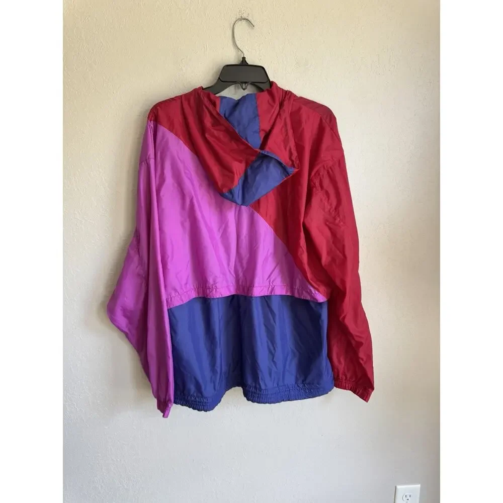Vintage 80s 90s Nike Gray Label Red Pink Blue Colorblock Rain Quarter Zip Men L